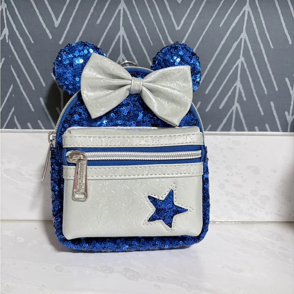 Disney x Loungefly Wishes Come True Blue Minnie Sequined Wristlet - Picture 1 of 5